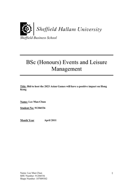 Bsc (Honours) Events and Leisure Management