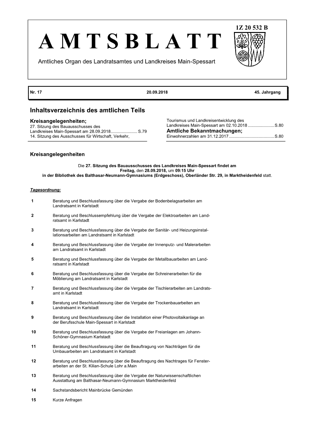 A M T S B L a T T Amtliches Organ Des Landratsamtes Und Landkreises Main-Spessart