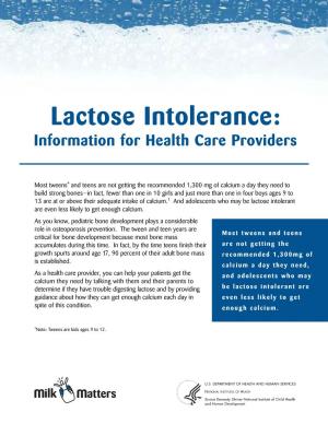 Lactose Intolerance: Information for Health Care Providers
