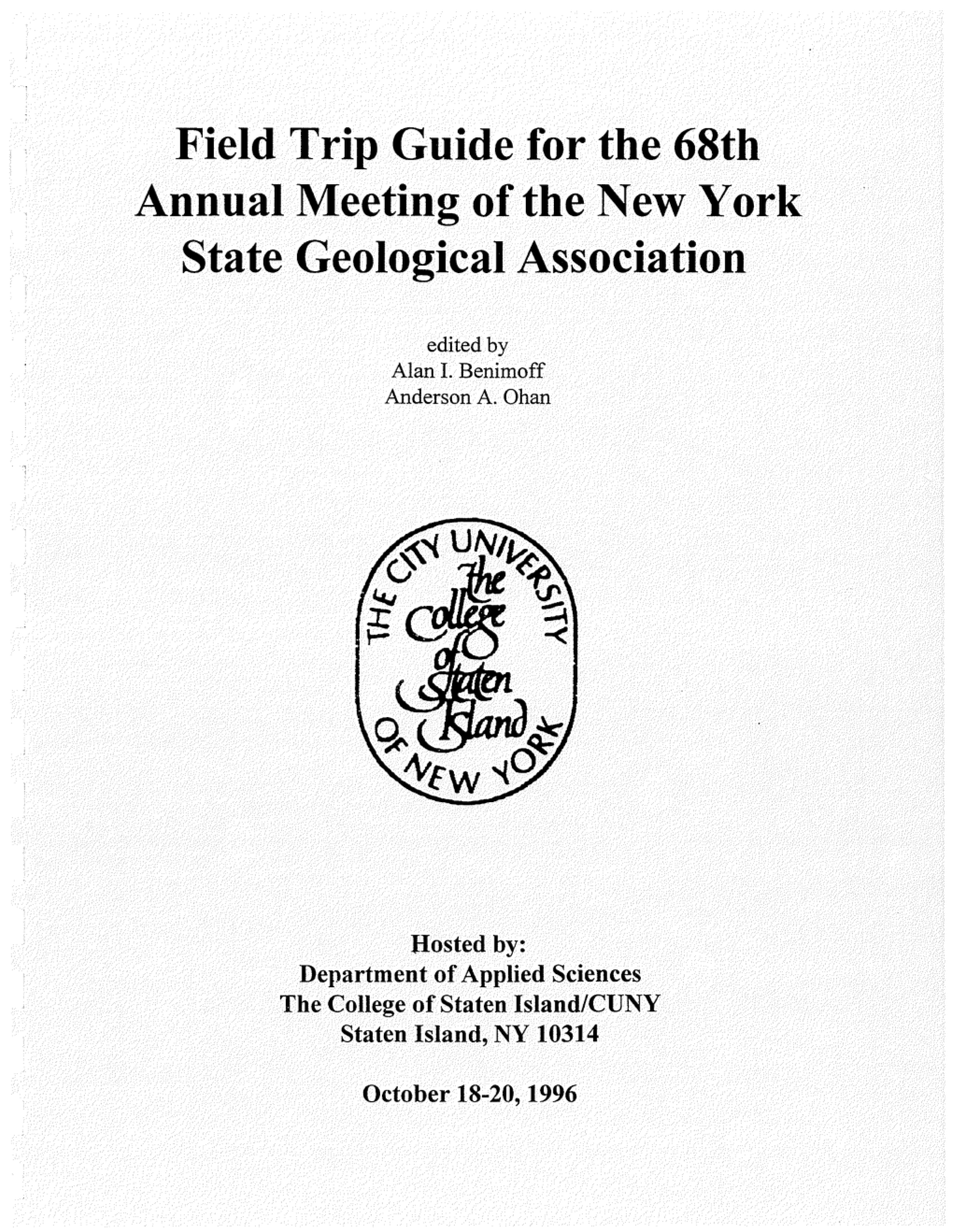 Field Trip Guide for the 68Th Annual Meeting of the New York State Geological Association