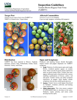 Inspection Guidelines Tomato Brown Rugose Fruit Virus United States Department of Agriculture Animal and Plant Health Inspection Service (Tobrfv)