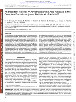 An Important Role for N-Acylethanolamine Acid Amidase in the Complete Freund’S Adjuvant Rat Model of Arthritis S
