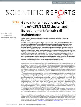 Genomic Non-Redundancy of the Mir-183/96/182 Cluster and Its