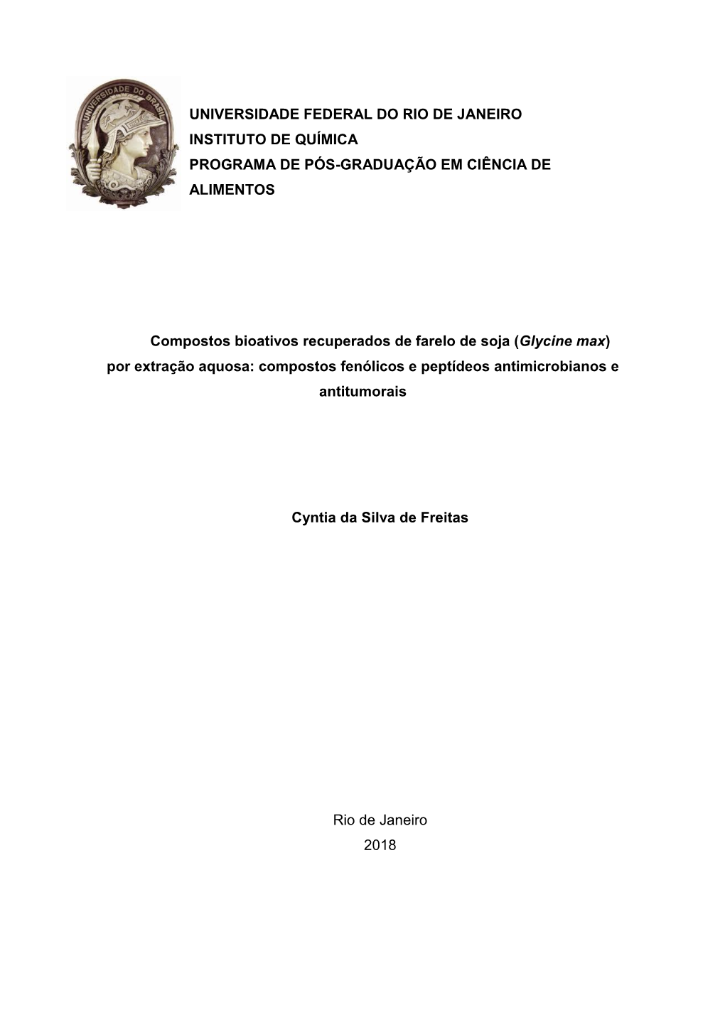 Universidade Federal Do Rio De Janeiro Instituto De Química Programa De Pós-Graduação Em Ciência De Alimentos