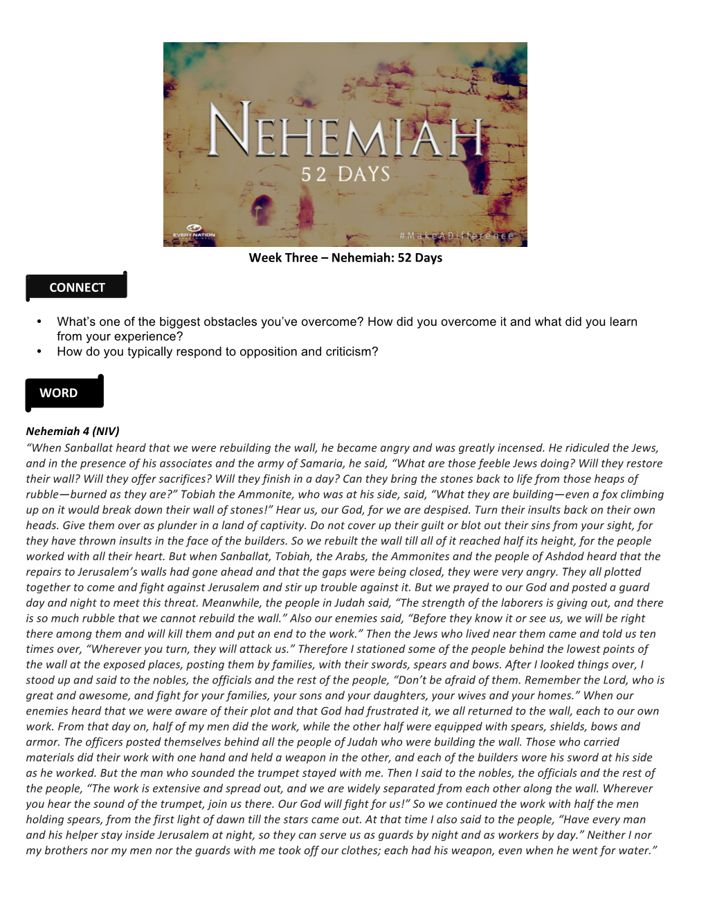 Week Three – Nehemiah: 52 Days CONNECT WORD
