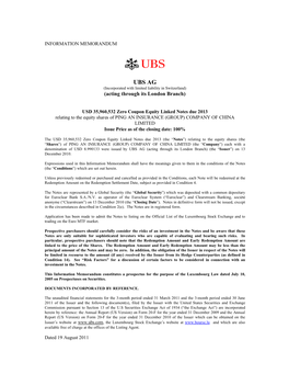 UBS AG (Incorporated with Limited Liability in Switzerland) (Acting Through Its London Branch)