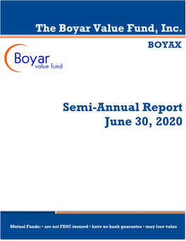 Boyar Value Fund Semi-Annual Report – June 30, 2020