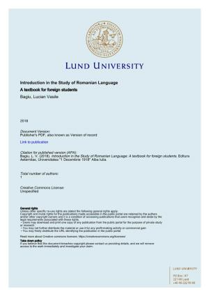 Full Text Introduction Into the Study of Romanian Language