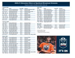 2020-21 Edmonton Oilers on Sportsnet Broadcast Schedule All Games Available on SN NOW, SN NOW+ & NHL LIVE