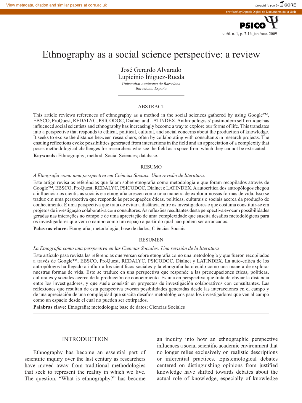 Ethnography As a Social Science Perspective: a Review