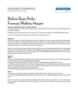 Before Rosa Parks: Frances Watkins Harper Goals (Language Arts and U.S