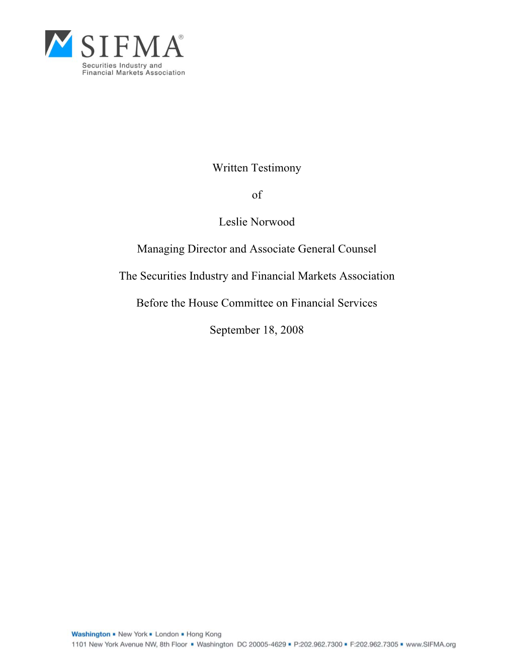 Written Testimony of Leslie Norwood, Managing Director