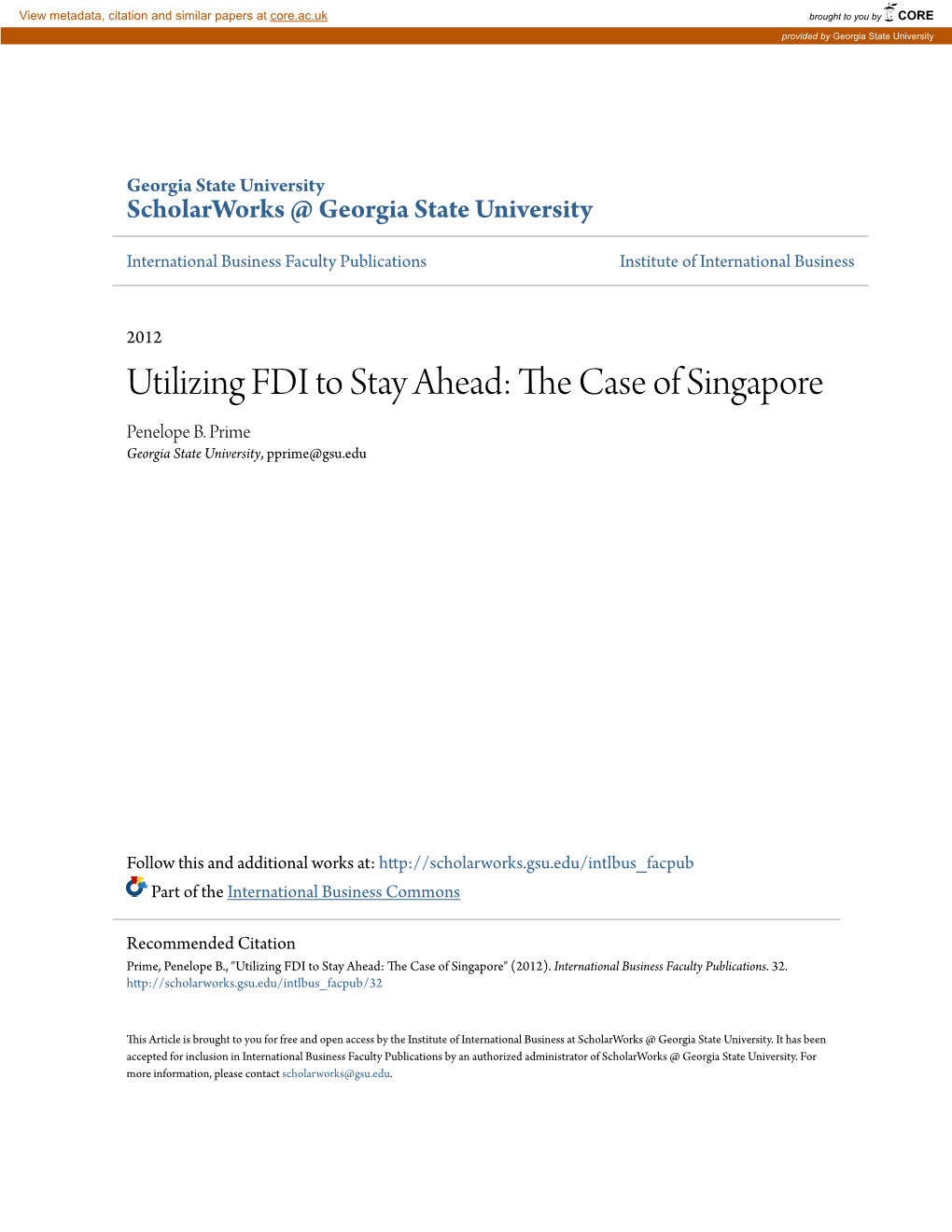 Utilizing FDI to Stay Ahead: the Case of Singapore Penelope B