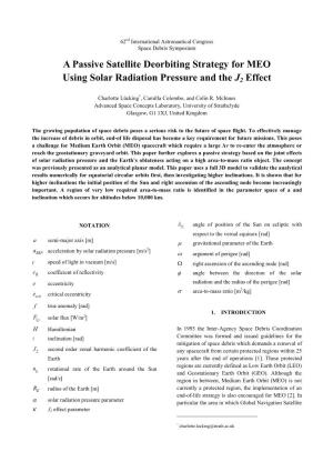 A Passive Satellite Deorbiting Strategy for MEO Using Solar Radiation