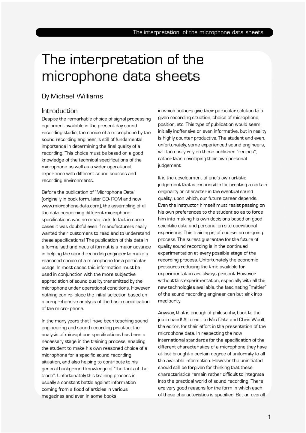 The Interpretation of the Microphone Data Sheets (Pdf)