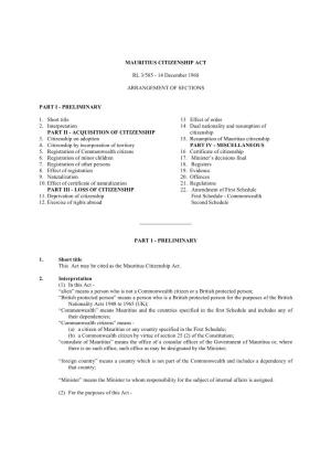 Mauritius Citizenship Act Rl 3/585