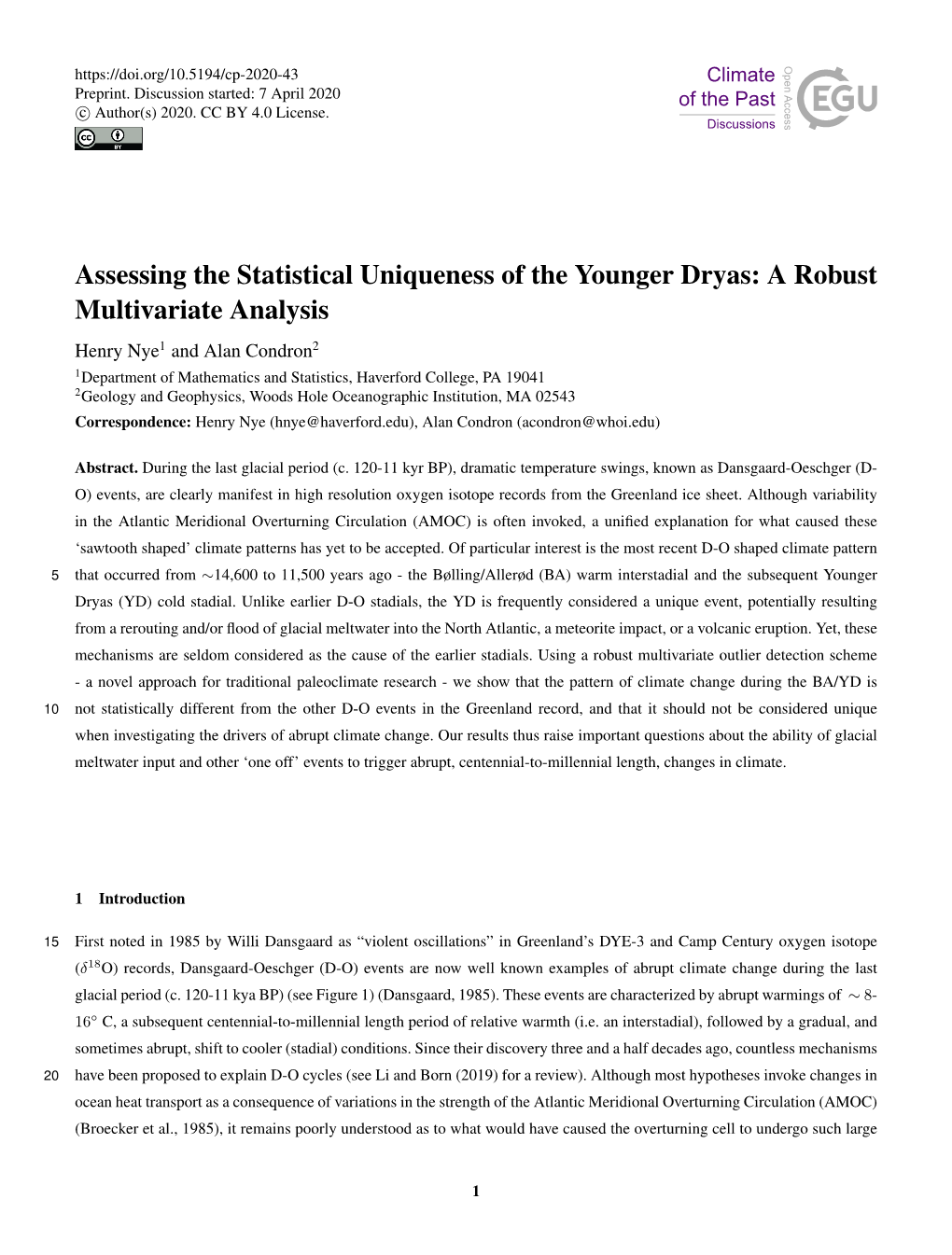 Assessing the Statistical Uniqueness of the Younger Dryas