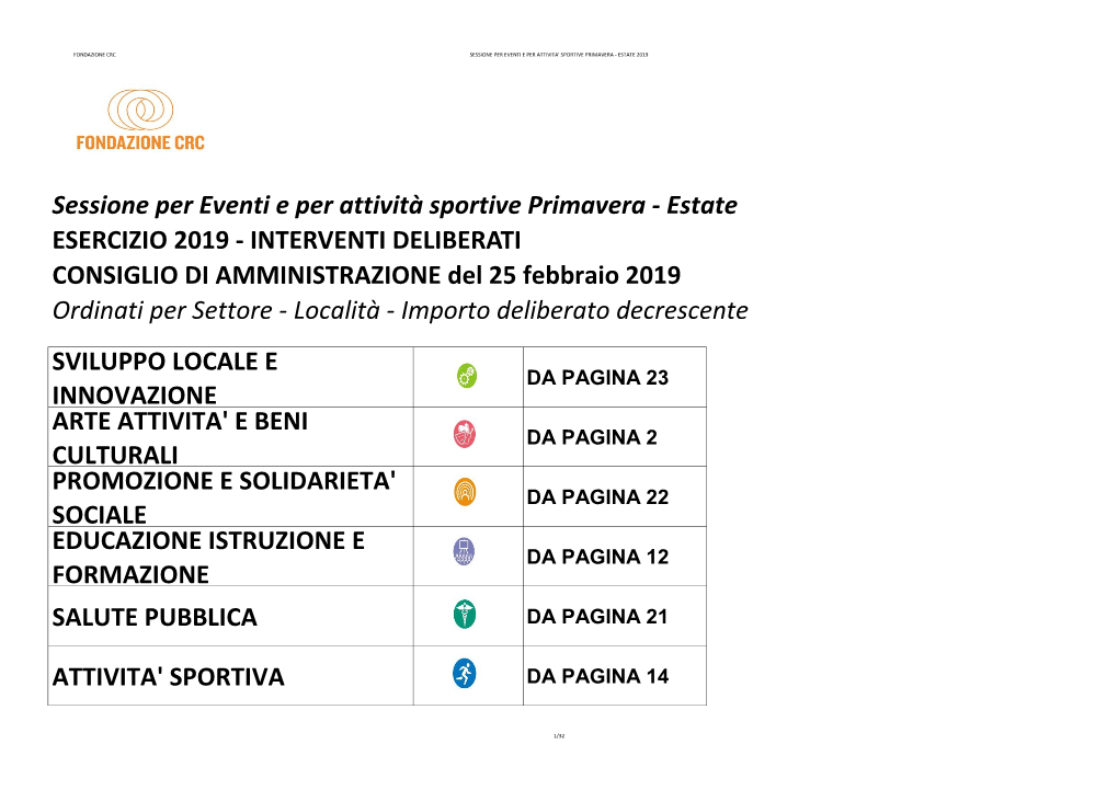 Sessione Per Eventi E Per Attività Sportive