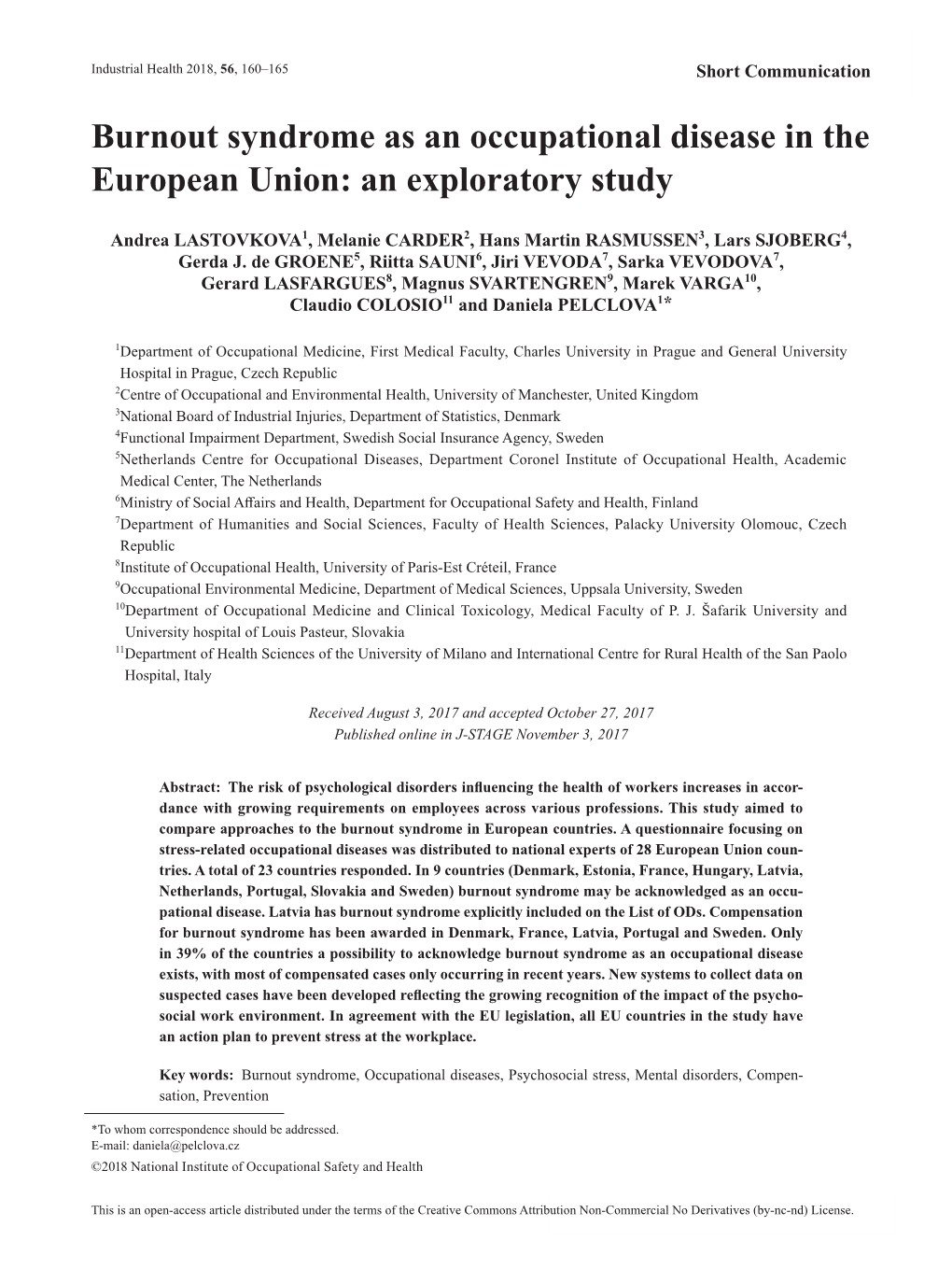 Burnout Syndrome As an Occupational Disease in the European Union: an Exploratory Study