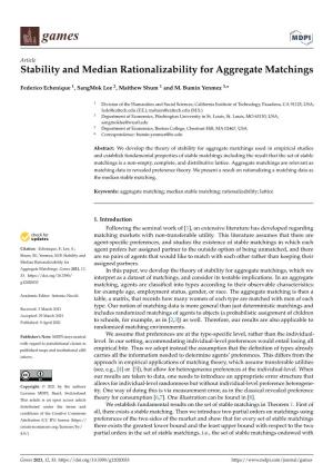 Stability and Median Rationalizability for Aggregate Matchings