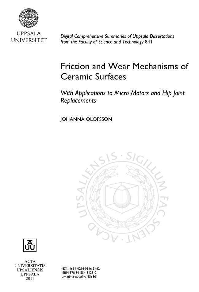 Friction and Wear Mechanisms of Ceramic Surfaces, As Well As on Acquiring Knowledge About the Properties of the New Surfaces Created During Wear