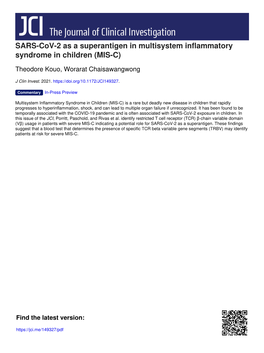 SARS-Cov-2 As a Superantigen in Multisystem Inflammatory Syndrome in Children (MIS-C)