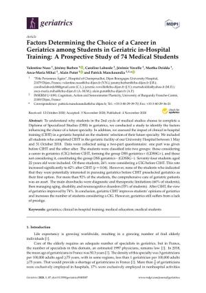 Factors Determining the Choice of a Career in Geriatrics Among Students in Geriatric In-Hospital Training: a Prospective Study of 74 Medical Students