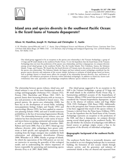 Island Area and Species Diversity in the Southwest Pacific Ocean Is The