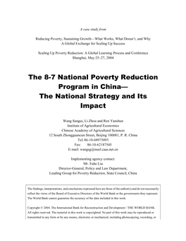 The 8-7 National Poverty Reduction Program in China— the National Strategy and Its Impact