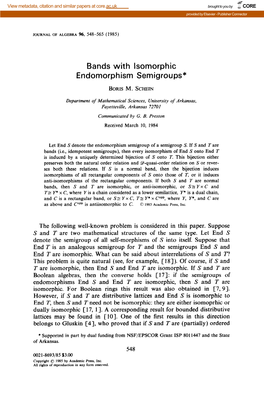 Bands with Isomorphic Endomorphism Semigroups* BORISM
