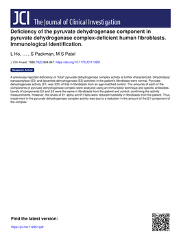 Deficiency of the Pyruvate Dehydrogenase Component in Pyruvate Dehydrogenase Complex-Deficient Human Fibroblasts