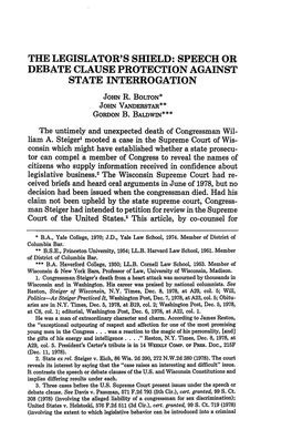 Legislator's Shield: Speech Or Debate Clause Protection Against State Interrogation