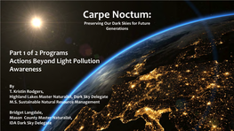 Carpe Noctum: Preserving Our Dark Skies for Future Generations