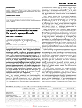 Antagonistic Coevolution Between the Sexes in a Group of Insects