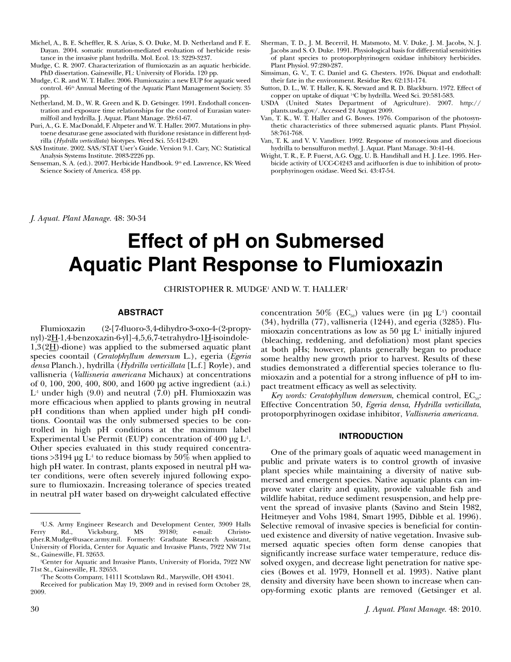 Effect of Ph on Submersed Aquatic Plant Response to Flumioxazin