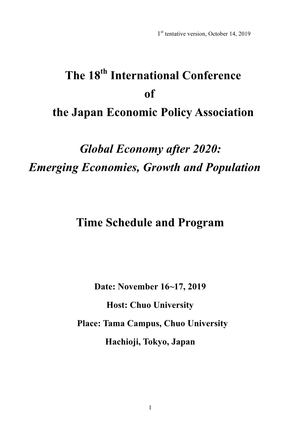 The 18 International Conference of the Japan Economic Policy Association