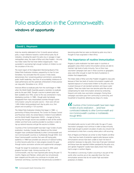 Polio Eradication in the Commonwealth: Windows of Opportunity