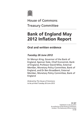 Bank of England May 2012 Inflation Report