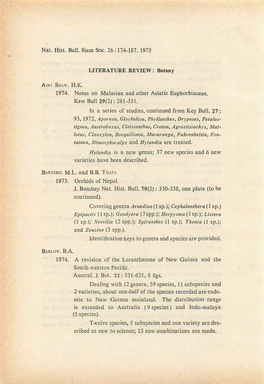 Nat. Hist. Bull. Siam Soc. 26: 174-187. 1975 LITERATURE REVIEW