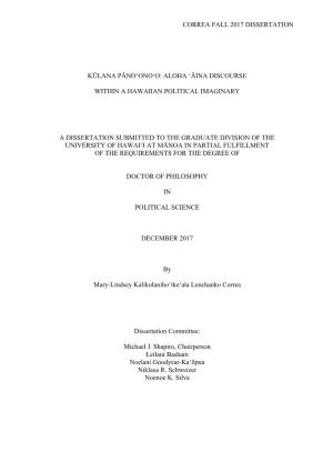 Correa Fall 2017 Dissertation Kūlana
