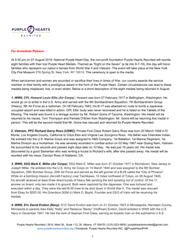 For Immediate Release at 5:30 Pm on 07 August 2019, National Purple Heart Day, the Non-Profit Foundation Purple Hearts Reunited
