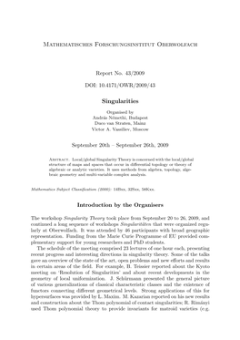 Mathematisches Forschungsinstitut Oberwolfach Singularities