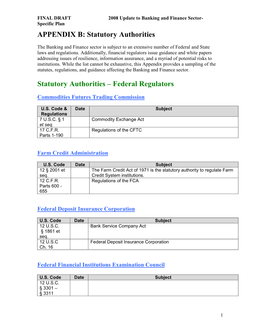 APPENDIX B: Statutory Authorities