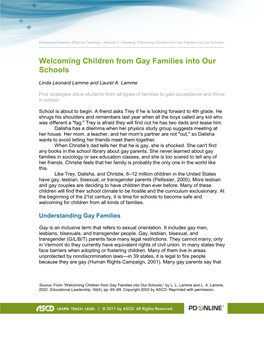 Welcoming Children from Gay Families Into Our Schools ______