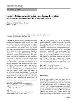 Invasive Litter, Not an Invasive Insectivore, Determines Invertebrate Communities in Hawaiian Forests