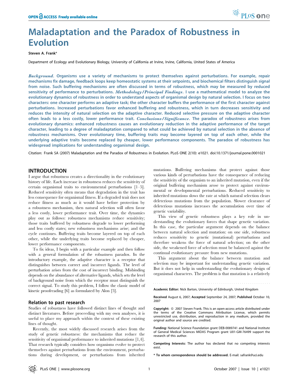 Maladaptation and the Paradox of Robustness in Evolution Steven A