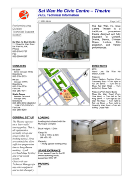 Sai Wan Ho Civic Centre – Theatre FULL Technical Information