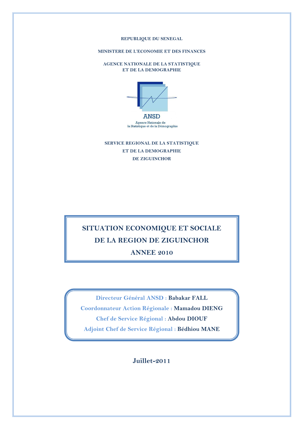 Situation Economique Et Sociale De La Region De Ziguinchor Annee 2010