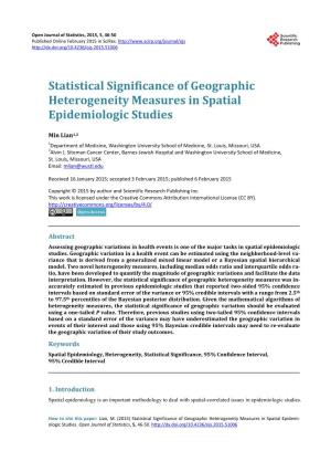 Statistical Significance of Geographic Heterogeneity Measures in Spatial Epidemiologic Studies