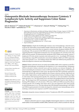 Osteopontin Blockade Immunotherapy Increases Cytotoxic T Lymphocyte Lytic Activity and Suppresses Colon Tumor Progression